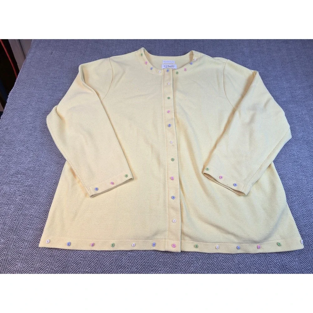 CJ Banks Yellow Hand Embroidered Button Front Ribbed Cardigan Sweater 2X